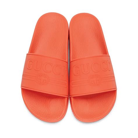 Gucci Rubber Orange Pursuit Pool Slides For Men Lyst