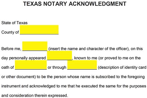 Free Texas Notary Acknowledgment Form Pdf Word Eforms