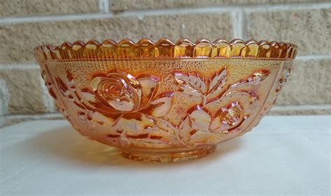 Vintage Imperial Lustre Open Rose Marigold Carnival Glass Bowl
