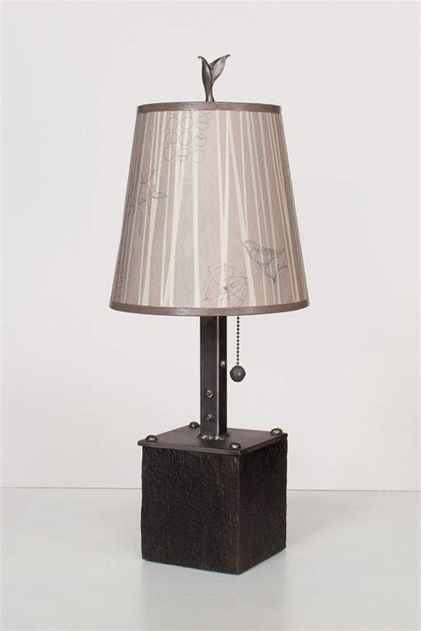 Steel Table Lamp On Reclaimed Wood With Small Drum Shade In Birch Line