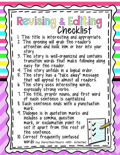 Revising And Editing Checklist For Upper Grades Editing Checklist