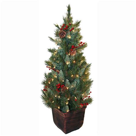 General Foam 4 Ft Pre Lit Pine Artificial Christmas Tree With Berries