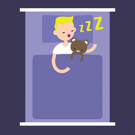 Kid Hugging Teddy Bear In Bed Illustrations Royalty Free Vector