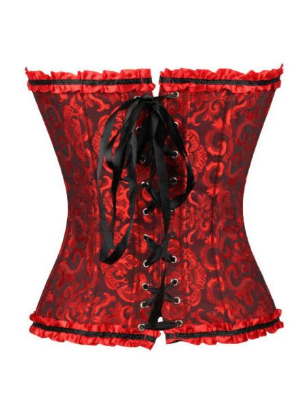 Red Overbust Corset Plus Size Women Lace Up Jacquard Waist Trainer Sexy Lingerie