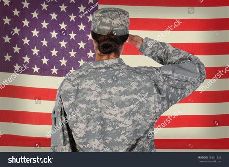 Female Soldier Standing Front Saluting American Stock Photo 183931538