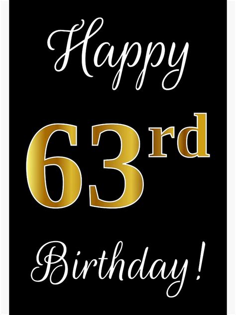 Elegant Faux Gold Look Number Happy 63rd Birthday Black