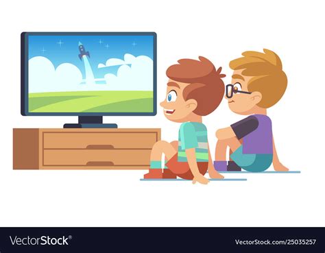 Kids Watch Tv Children Movie Home Boy Girl Vector Image