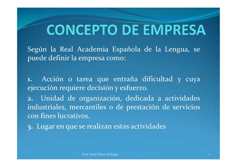 Concepto De Empresa Apuntes 1 Según La Real Academia Española De La