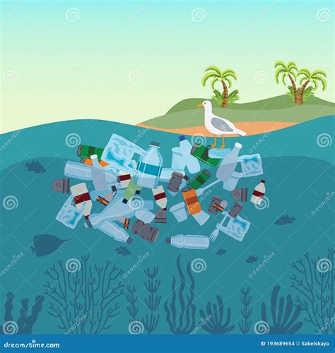 Sea Water Pollution Plastic Bottles And Bags And Other Garbage