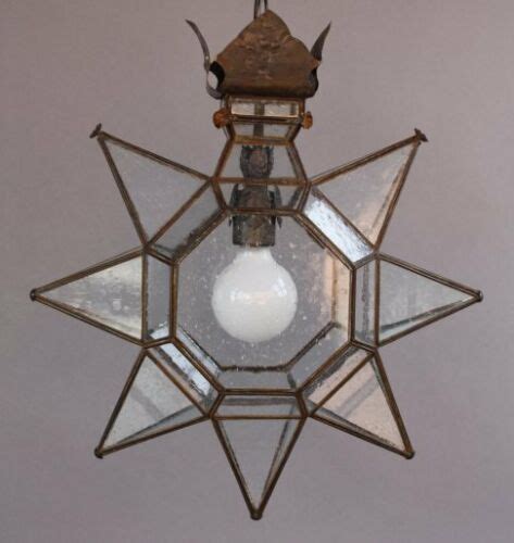 Custom Made Moravian Hanging Star Light Pendant Chandelier Glass Metal
