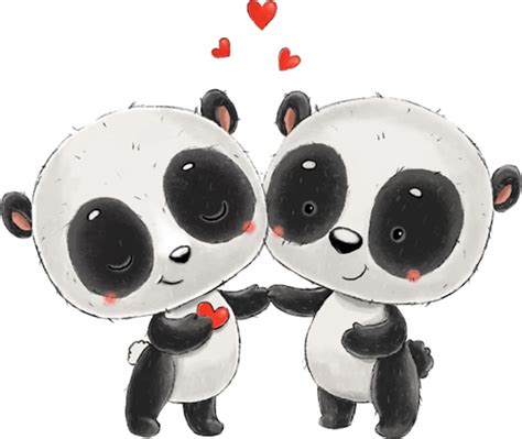 Premium Vector Cute Panda In Love Hugging Cartoon Animals
