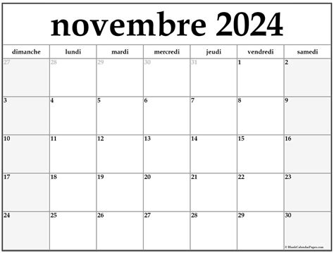 Novembre 2024 Calendrier Imprimable Calendrier Gratuit