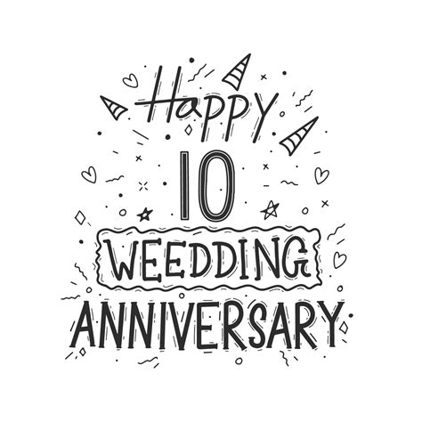 10 Years Anniversary Celebration Hand Drawing Typography Design Happy