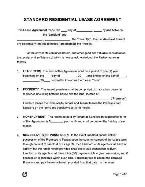 Sample Free Printable Lease Agreement Template Addictionary Apartment