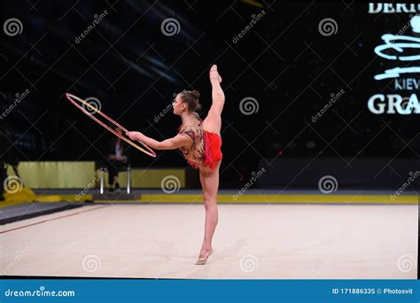 Gymnast Girl Perform At Rhythmic Gymnastics Competition Editorial Image