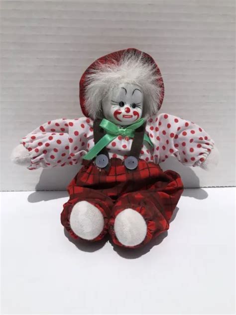 Vintage Porcelain Head Cloth Soft Body Clown Doll Artmark 9” Tall 17