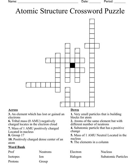 Atomic Structure Crossword Puzzle Wordmint