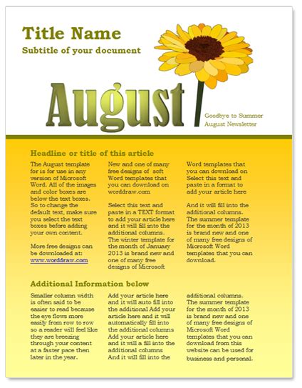 Free August Newsletter Template For Microsoft Word By