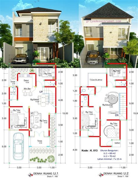 Denah Rumah Minimalis Modern Lantai Lebar Meter Desain Minimalis