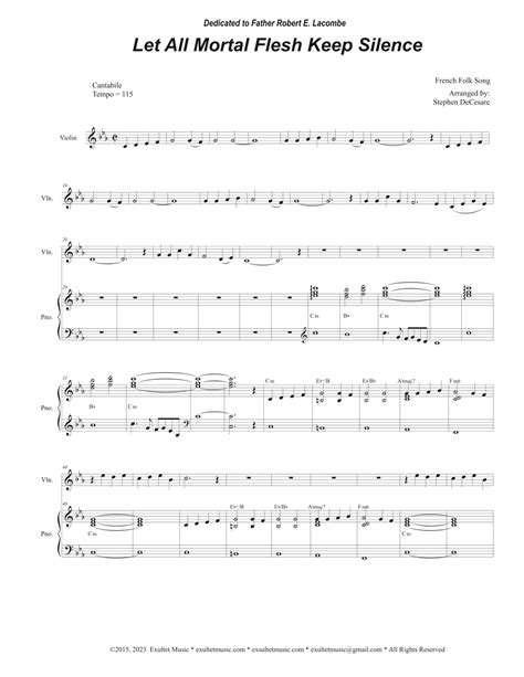 Let All Mortal Flesh Keep Silence Violin Solo And Piano Arr Stephen