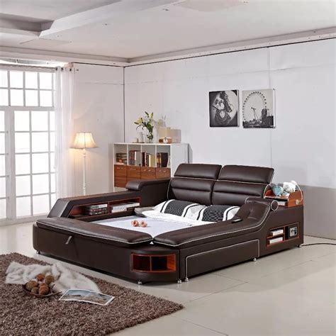 Shop furniture, home décor, cookware & more! Real Genuine leather bed frame massage Soft Beds Home ...