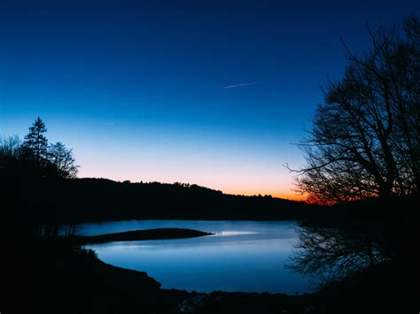 Wallpaper Lake Trees Sunset Night Sky Landscape Dark Hd