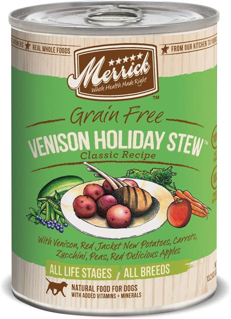 Try out our nutritious and delicious dog food. Merrick Venison Holiday Stew Dinner Canned Dog Food ...