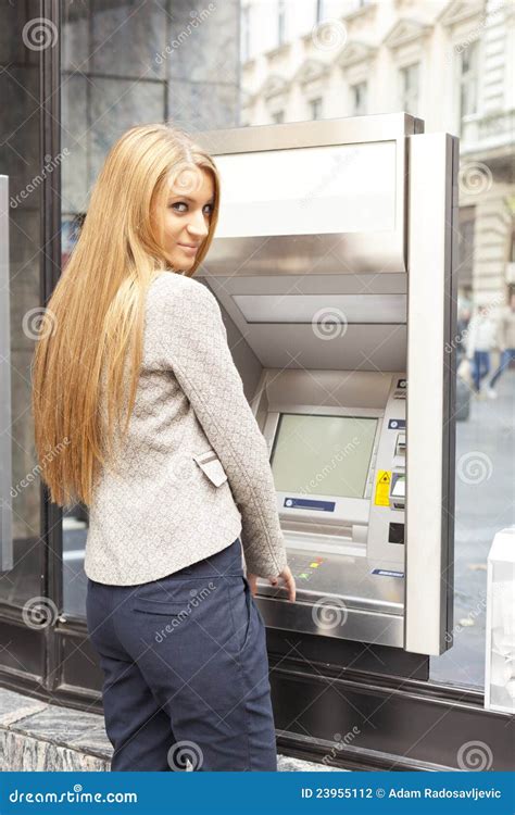 Woman Use Bank Atm Stock Photography Image