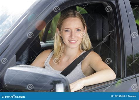 Portrait Beautiful Female Driver Behind Wheel Stock Image Image Of