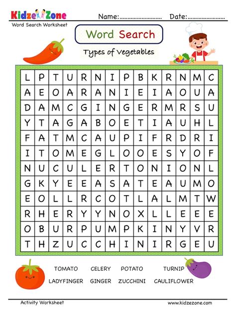 Vegetable Word Search Printable