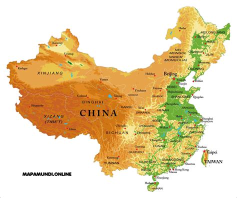 ⊛ Mapa De China ·🥇 Político And Físico Imprimir Colorear Grandes