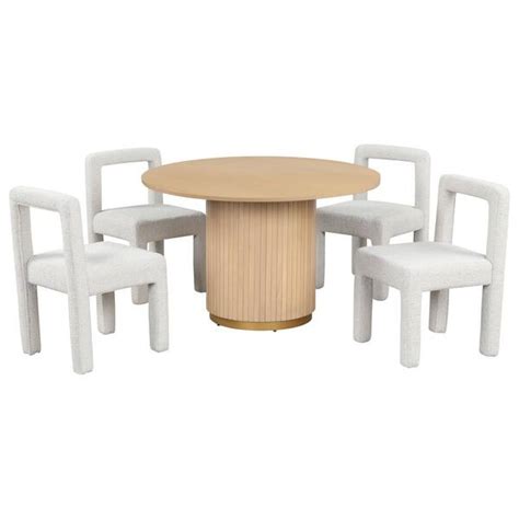 Best Master Furniture Celeste Light Oak Wood Dining Set In Cream 5