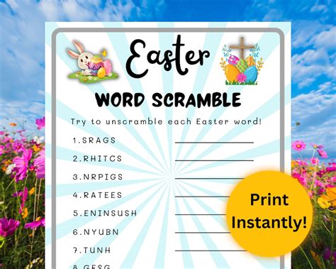 Printable Easter Word Scramble And Answer Key Sunday School Church Games