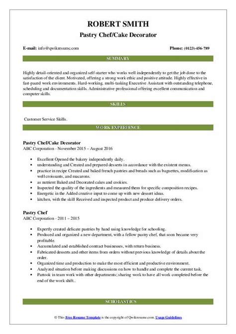 Pastry Chef Resume Samples Qwikresume