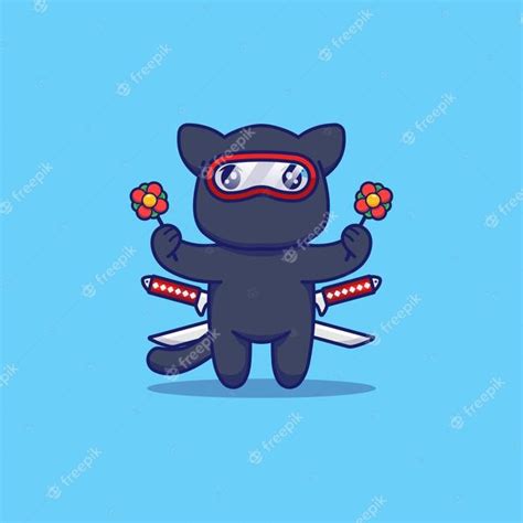 Premium Vector Cute Ninja Cat Carrying Flowers