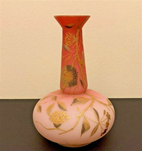 Details About Authentic Pink Enamel Bohemian Harrach Glass Vase Bohemian Glass Glass Vase
