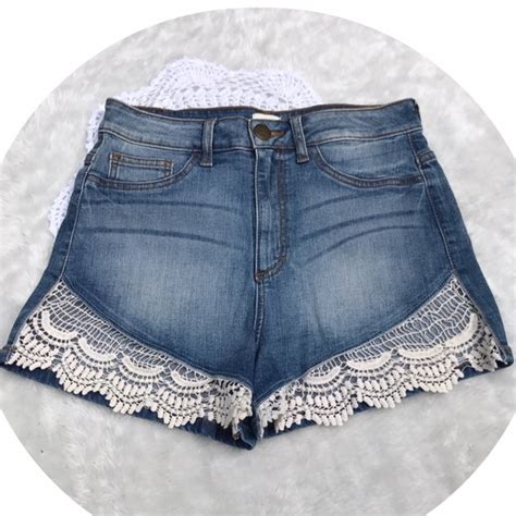 76 Off Sneak Peek Pants Denim High Waisted Lace Trimmed Shorts From