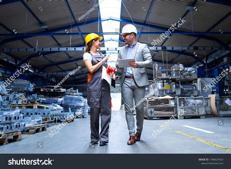 Manager Supervisor Industrial Worker Uniform Walking Stock Photo