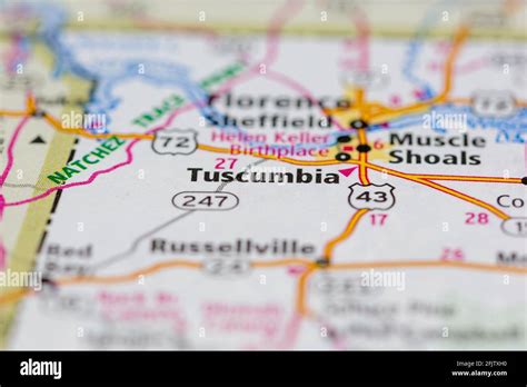 Tuscumbia Alabama Usa Shown On A Road Map Or Geography Map Stock Photo
