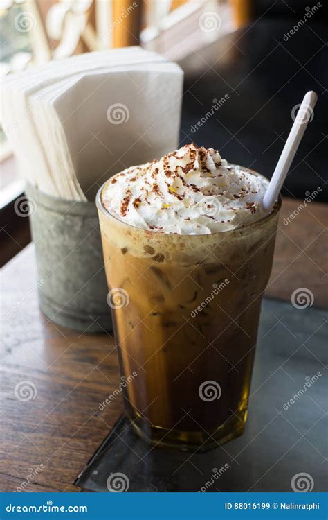 Iced Coffee With Whipped Cream On Top Stock Image Image Of Dessert