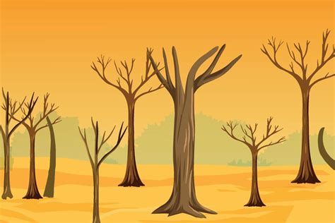 Dryland Background With Dead Tree Logs Vector Cutting Trees And Drought Problem Concept With