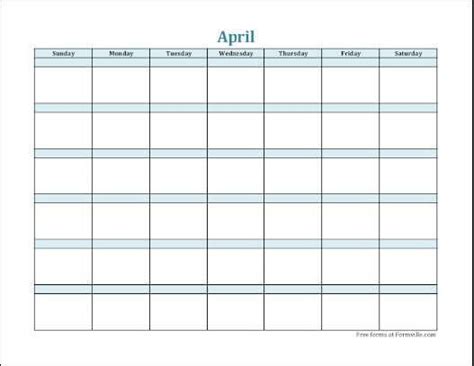 Free April Monthly Calendar From Formville