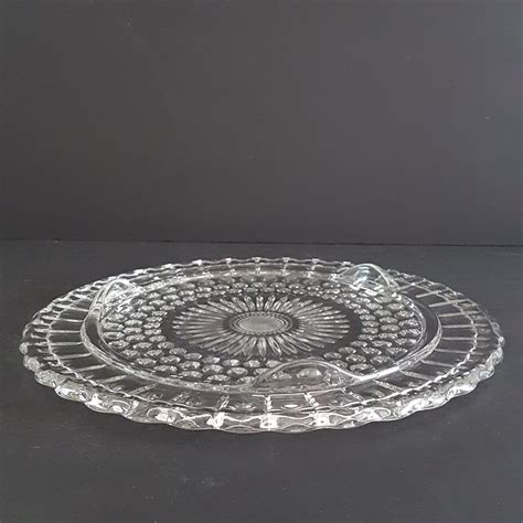 Vintage Footed Glass Cake Plate With Bubble Dots Sunflower Center
