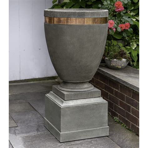 Campania International Rustic Cast Stone Outdoor Pedestal Tall Planters