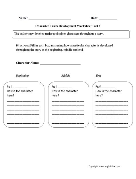 Identifying Character Traits Worksheets