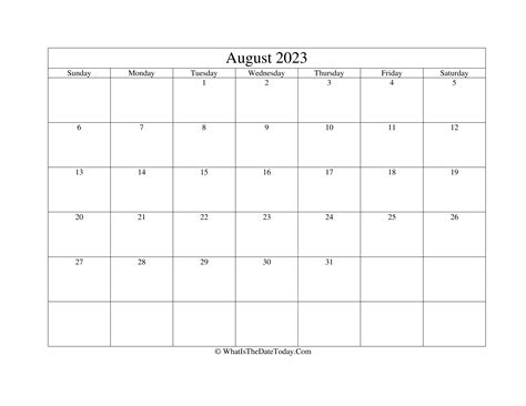 August 2023 Editable Calendar Whatisthedatetodaycom