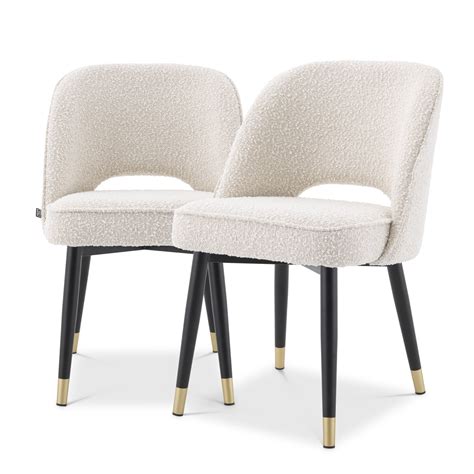 Boucle Cream Dining Chairs 2 Eichholtz Cliff In 2021 Cream Dining