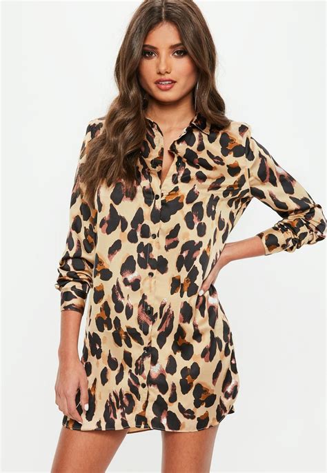 Missguided Brown Leopard Print Satin Shirt Dress Leopard Print Outfits Leopard Fashion