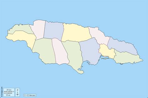 Blank Map Of Jamaica Showing Parishes And Capitals Dbf