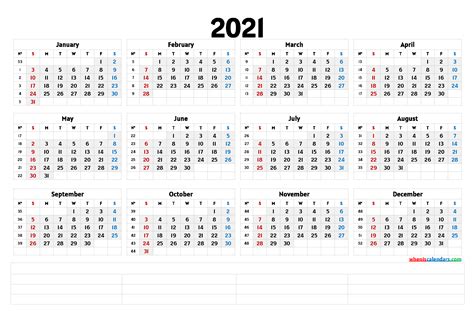 2021 Monthly Calendar Printable Word Printable 2021 Yearly Calendar